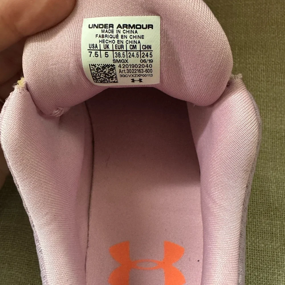 Under Armour Kids' Vibrant Orange and Lavender Sneakers - Picture 5 of 6